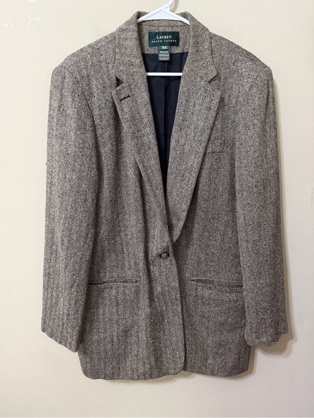 Lauren Ralph Lauren Brown/Gray Herringbone Wool-Blend Blazer 18w plus classic
